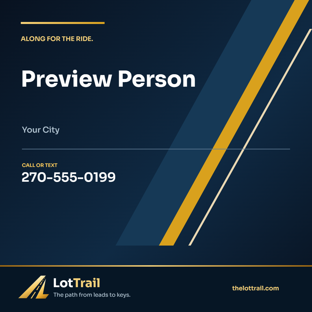 Square Trail Buddy ending contact card preview with an illustrative name and the approved LotTrail mark